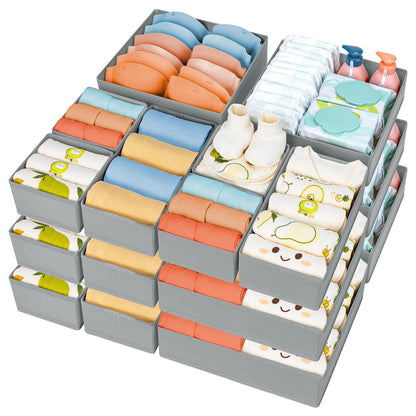DIMJ Drawer Organizer Clothes 15 Pack - Foldable Baby Organizers and Storage & Closet Organizers for Bedroom, Closet - Nursery Organization Dresser Dividers for underwear, Sock,Bra, Belt, Tie, Beige