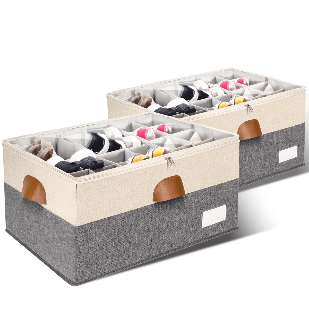 2 Pack Shoe Organizer for Closet with Adjustable Divider Shoe Storage Box