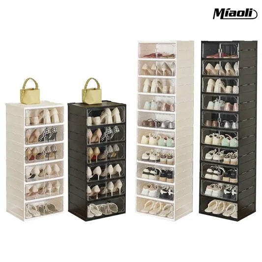 MiAoLi 10-Layer Folding Shoe Rack Organizer, Magnetic Transparent Door Plastic Shoe Cabinet with Quick Magnetic Close & Door Snap, Stackable, 20-Pair Capacity, Sturdy, No-Installation, Simple Design, Space-Saving, Indoor Furniture (TikTok Shop)