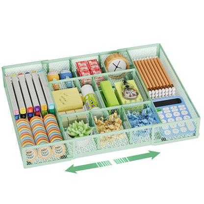 Marbrasse Expandable Desk Drawer Organizer, Mesh Drawer Organizer Tray with 10 Adjustable Compartments, Desk Organizers and Accessories, 5 Dividers Drawer for Office Supplies, Makeup & Vanity (Black)