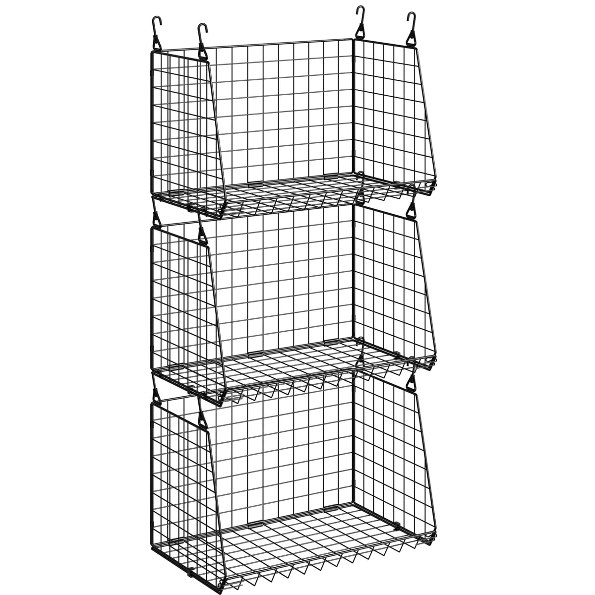 3-Tier Hanging Laundry Basket Organizer：Foldable Wire Shelf Laundry Room Organizer with 360°Rotating Hooks Small Space Solutions Closet Hanging Organizer - Laundry Organization, White Patent
