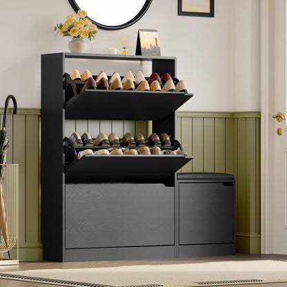 BORNOON Shoe Cabinet with 3 Flip Drawers, Hidden Wood Shoe Cabinet,Freestanding Shoe Storage Cabinet for Entryway Hallway.White. 47.2" H*31.5" W*9.45" D.
