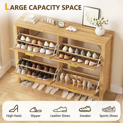 47" Fluted Shoe Cabinet Stoarge with 4 Flip Drawers for Entryway, Hallway