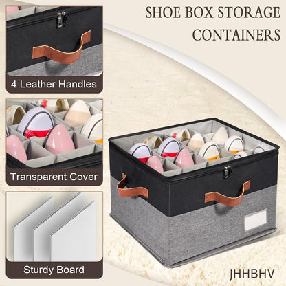 2 Pack Shoe Organizer for Closet with Adjustable Divider Shoe Storage Box