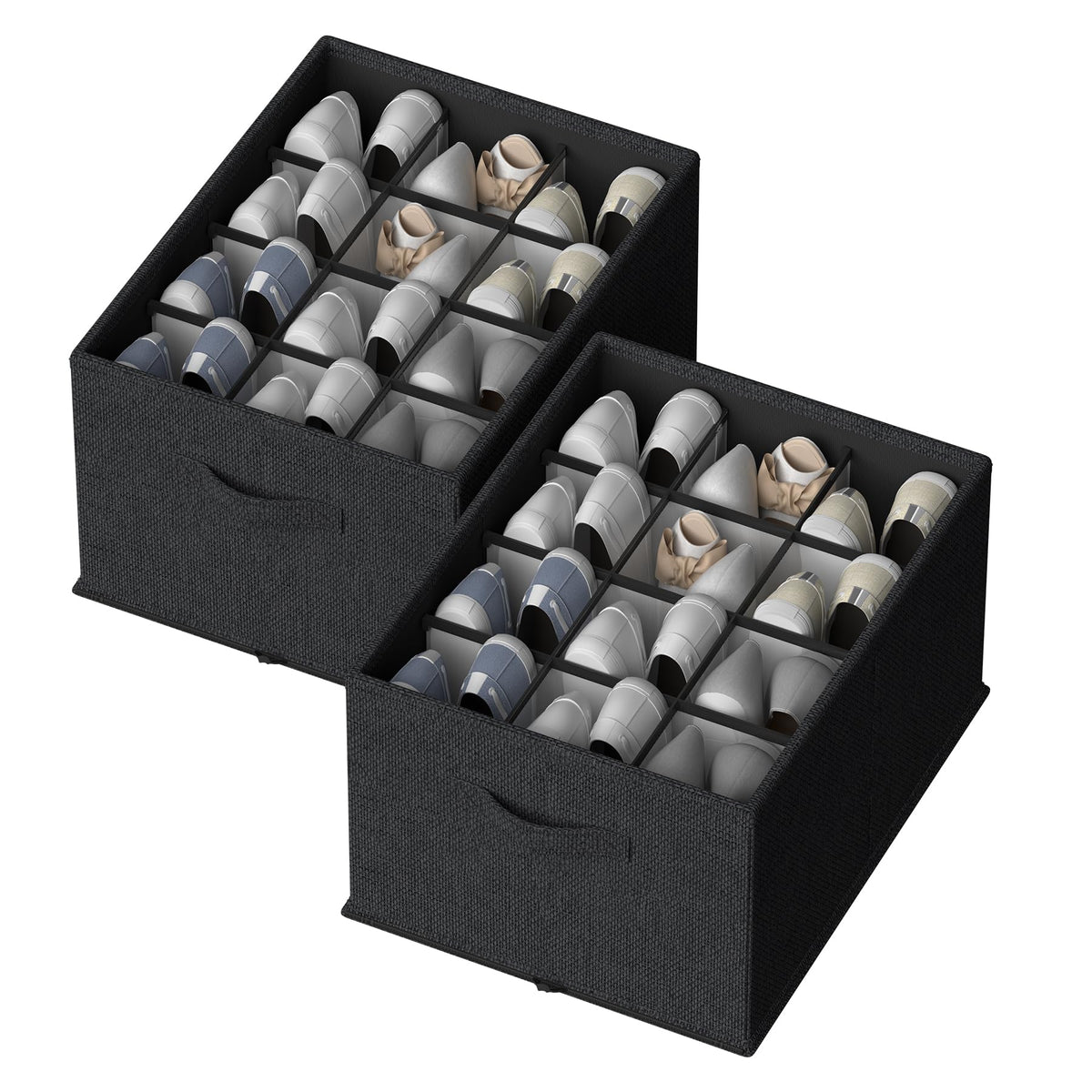 FHSQX 2 Pack Shoe Organizer for Closet,Foldable Shoe Organizer,Fits up to 24 Pairs,Storage Containers With Bottom Support for Shoes