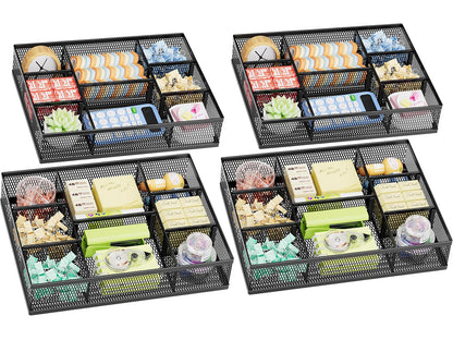 Marbrasse 2 Pack Desk Drawer Organizer, Mesh Drawer Organizer Tray with 8 Adjustable Compartments, Desk Organizers and Accessories, 5 Dividers Drawer for Office Supplies, Makeup & Vanity (Black)