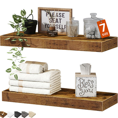 QEEIG Bathroom Floating Shelves for Wall (Brown, Set of 2, 15.7")