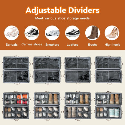 Shoe Organizer for Closet, Fits 16 Pairs, Gray, 2 Pack