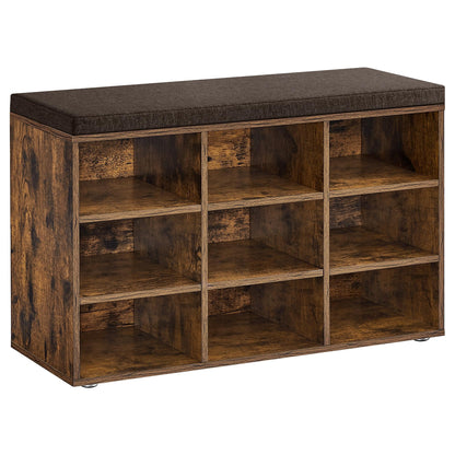 VASAGLE Shoe Bench with Cushion, 15 Compartments, 11.8 x 41.3 x 18.9 Inches