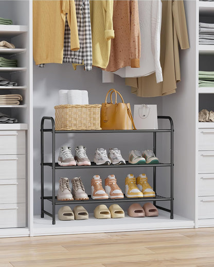 Kitsure Stainless Steel Shoe Rack Organizer, 25.6" Wide - 3 Tier, Black