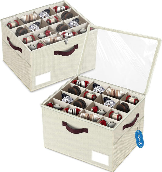 2 Pack Large Shoe Organizer for Closet, Adjustable Dividers Shoe Storage Bins Boxes, Foldable Shoe Holder Cube Containers with Clear Cover for Men’s Shoes, High Heel,Sneaker,Slippers,Boots(Beige)