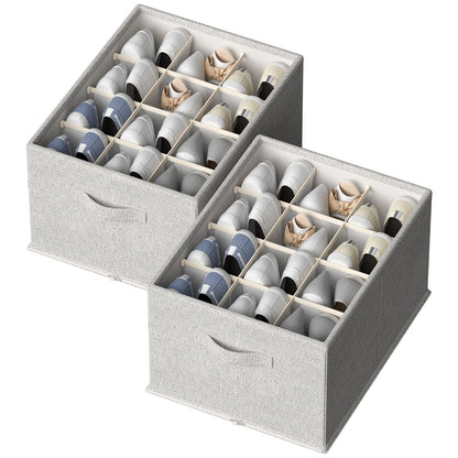 FHSQX 2 Pack Shoe Organizer for Closet,Foldable Shoe Organizer,Fits up to 24 Pairs,Storage Containers With Bottom Support for Shoes