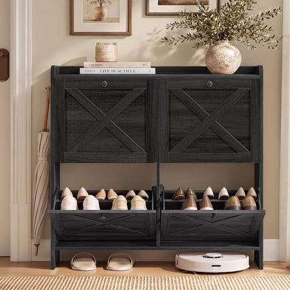VASAGLE Narrow Shoe Storage Cabinet Organizer with 2 Flip Drawers