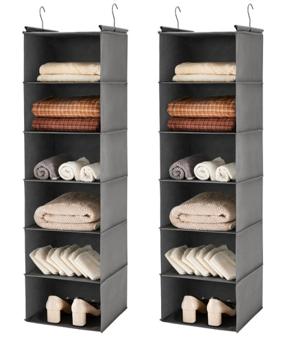 MAX Houser 6 Tier Shelf Hanging Closet Organizer with 2 Hooks, Beige