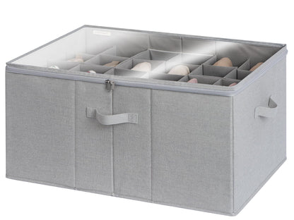 StorageWorks 24-Pair Large Shoe Storage Box, Adjustable Dividers, Taupe