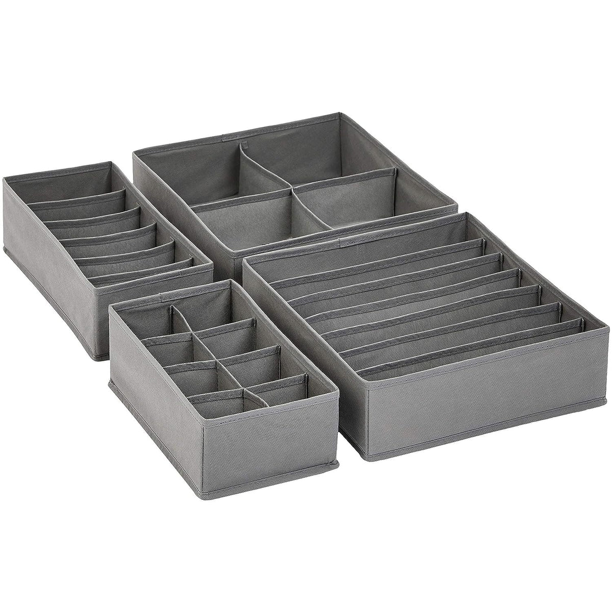 Amazon Basics Collapsible Cloth Drawer Organizer Boxes for Socks, Underwear and Baby Clothes, Storage Bins, Gray, Set of 6