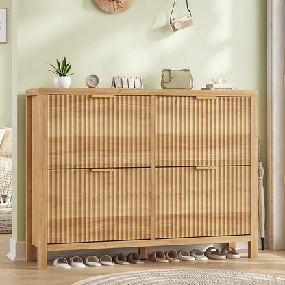 47" Fluted Shoe Cabinet Stoarge with 4 Flip Drawers for Entryway, Hallway