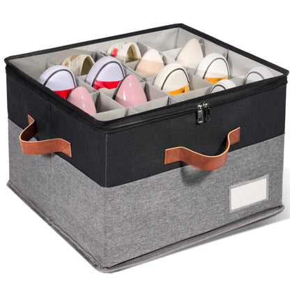 2 Pack Shoe Organizer for Closet with Adjustable Divider Shoe Storage Box