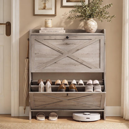 VASAGLE Narrow Shoe Storage Cabinet Organizer with 2 Flip Drawers