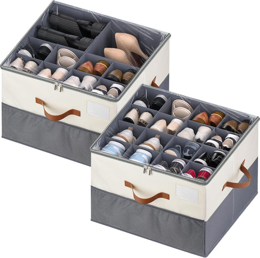 Shoe Organizer for Closet, Adjustable Storage Box Holds 32 Pairs