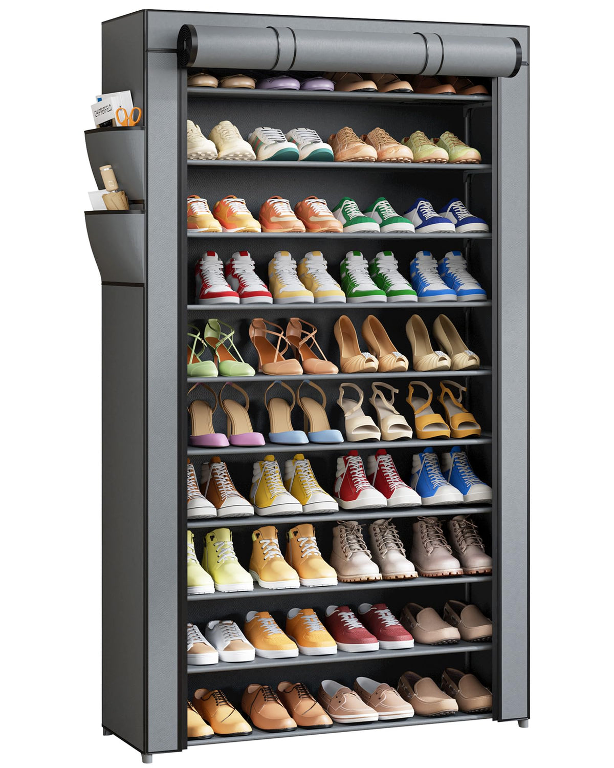 Kitsure 10-Tier Shoe Rack with Cover, Tall Shoe Shelf, 33" Wide, Black