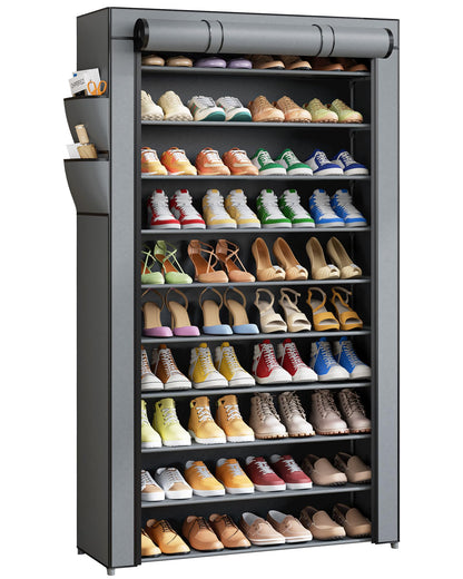 Kitsure 10-Tier Shoe Rack with Cover, Tall Shoe Shelf, 33" Wide, Black