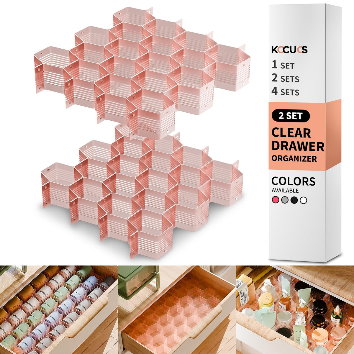 Honeycomb Separator Adjustable Drawer Organizer Divider for Underwear Belt-Scarf Socks Organizer (White(2pcs))