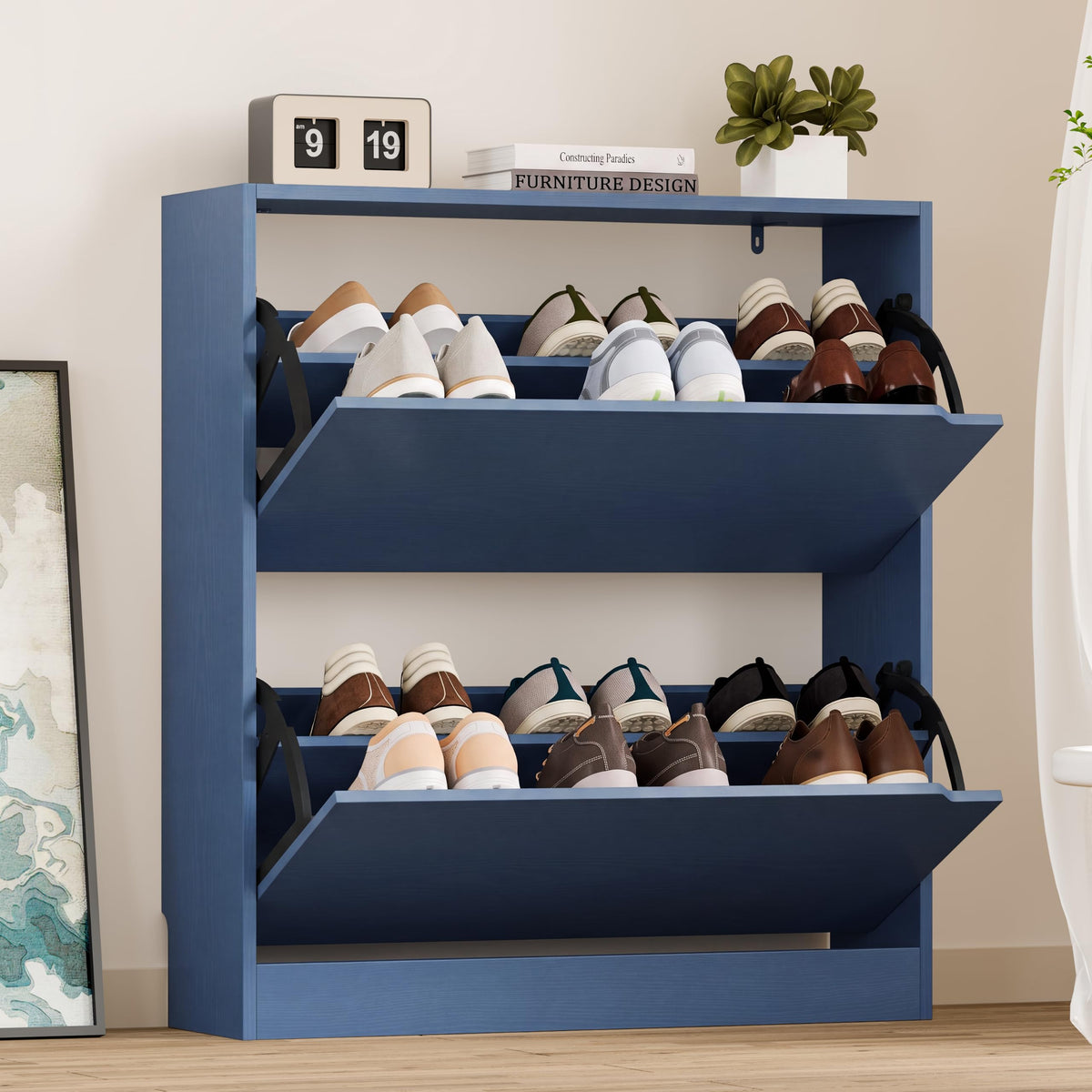 BORNOON Shoe Cabinet with 3 Flip Drawers, Hidden Wood Shoe Cabinet,Freestanding Shoe Storage Cabinet for Entryway Hallway.White. 47.2" H*31.5" W*9.45" D.