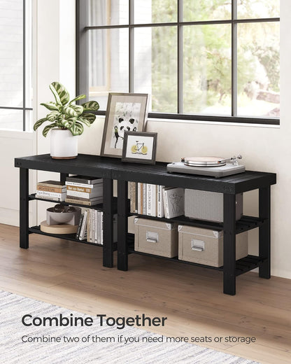 SONGMICS Shoe Rack Bench, 3-Tier Bamboo Entryway Bench, 27.6 Inches Width