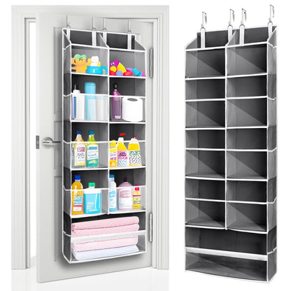 ULG 1 Pack Over Door Organizer with 5 Large and 10 Mesh Side Pockets, 44 lbs Weight Capacity Hanging Storage with Clear Window Kids Toys, Shoes, Diapers, Dark Grey, 5 Layers