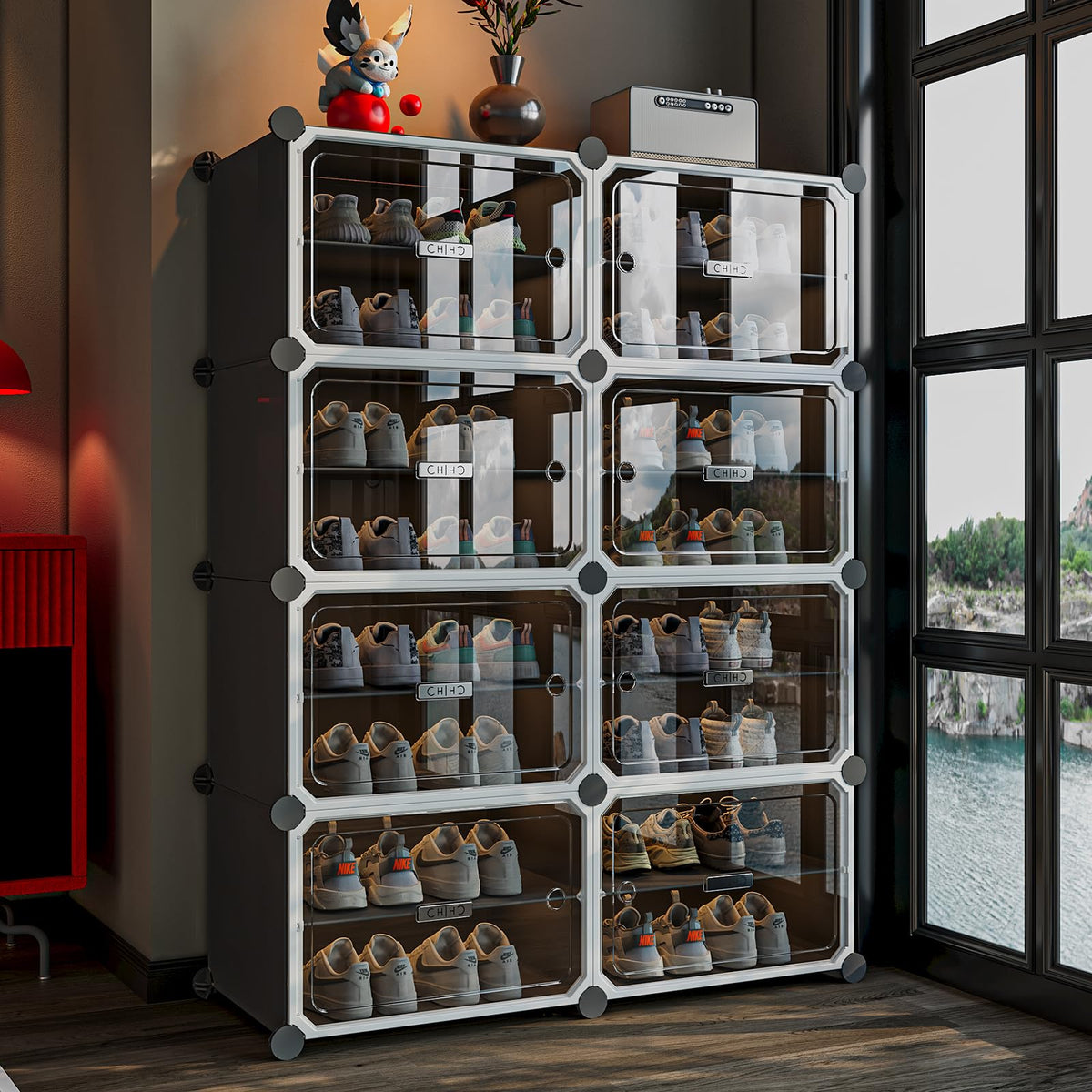 MAGINELS Shoe Rack,Expandable Shoe Cabinet Easy to Assemble. Shoe Storage with Door,Entryway, Closets, Hallway, and Bedroom.Accommodates Up to 40 Pairs of Shoes.
