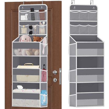 SpaceHacks 5-Tier Over the Door Organizer with Mesh Pockets, Dark Grey
