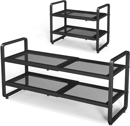 Expandable Metal Shoe Rack for Closet, Entryway & Garage, 2-Tier, Black