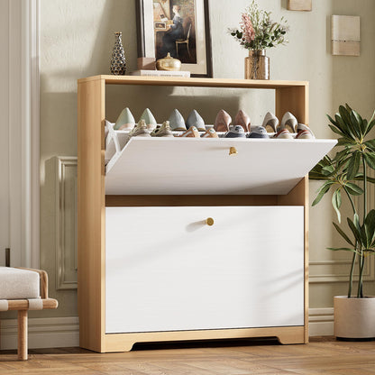 Nicetree Shoe Cabinet with 3 Flip Drawers, Modern Entryway Organizer, White