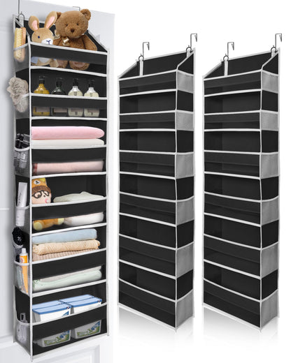 ULG 1 Pack Over Door Organizer with 5 Large and 10 Mesh Side Pockets, 44 lbs Weight Capacity Hanging Storage with Clear Window Kids Toys, Shoes, Diapers, Dark Grey, 5 Layers