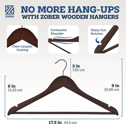 Zober Wooden Hangers 20 Pack, Heavy Duty Clothes Hangers, Non Slip, Vintage
