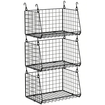 3-Tier Hanging Laundry Basket Organizer：Foldable Wire Shelf Laundry Room Organizer with 360°Rotating Hooks Small Space Solutions Closet Hanging Organizer - Laundry Organization, White Patent