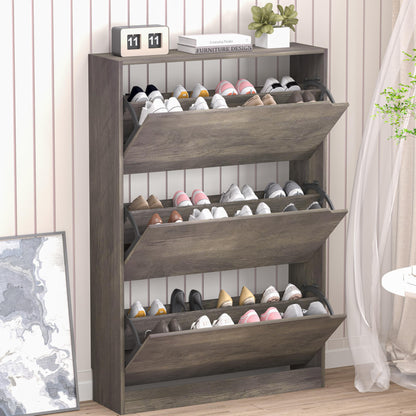 BORNOON Shoe Cabinet with 3 Flip Drawers, Hidden Wood Shoe Cabinet,Freestanding Shoe Storage Cabinet for Entryway Hallway.White. 47.2" H*31.5" W*9.45" D.