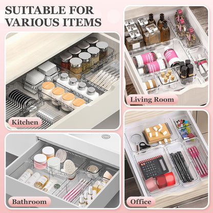 DILIBRA 16 Pcs Clear Extendable Drawer Organizer, Adjustable Drawer Storage