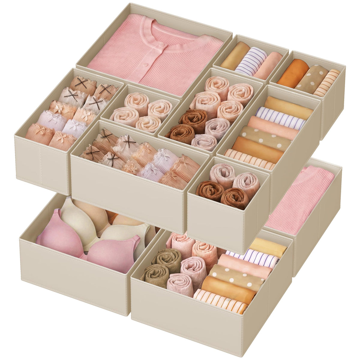 SONGMICS Drawer Organizers, Set of 12, Foldable Fabric Storage Boxes