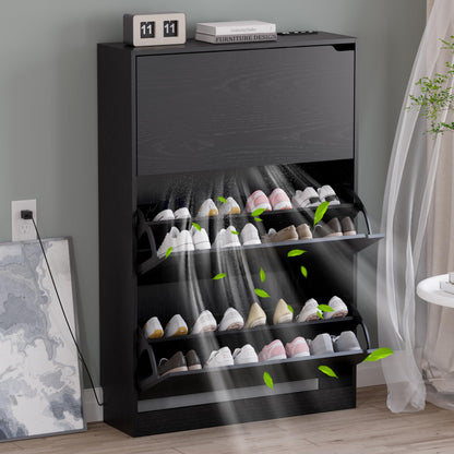 BORNOON Shoe Cabinet with 3 Flip Drawers, Hidden Wood Shoe Cabinet,Freestanding Shoe Storage Cabinet for Entryway Hallway.White. 47.2" H*31.5" W*9.45" D.