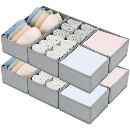 DIMJ Drawer Organizers Clothes, Dresser Organizer Bins for Baby Clothes,Underwear and Sock, Fabric Closet Organization and Storage Boxs, Drawer Dividers for Nursery, Clothing, Tie - 4 Pack, Beige