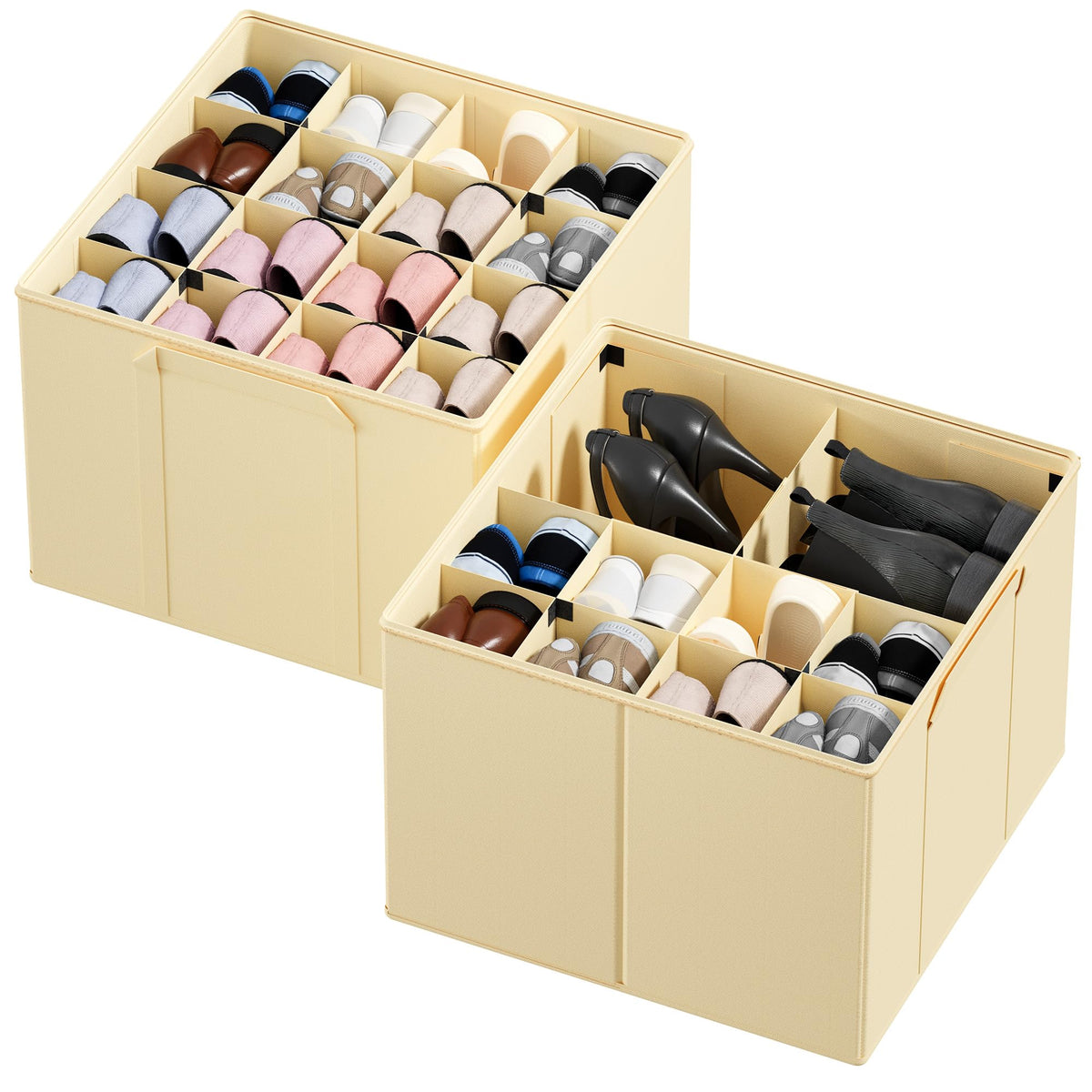 SpaceAid Shoe Organizer for Closet, 2 Pack Foldable Shoe Storage Containers Baskets Boxes Bins w/Adjustable Dividers, Fits 16-32 Pairs, Grey