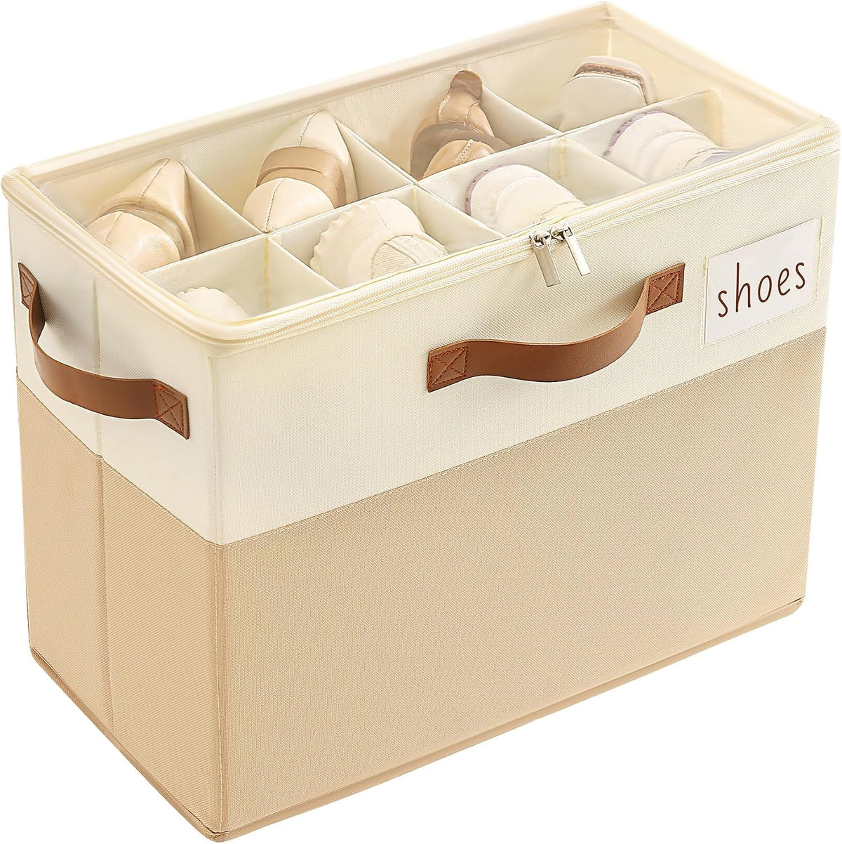 Varhomax Shoe Organizer Box for Closet, Small Fabric Shoe Storage Bin with Adjustable Dividers & Clear Cover, Saving Space Sneakers & Sandals Containers for Entryway, Cubby