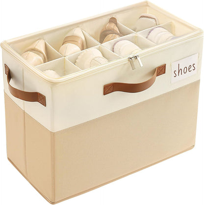 Varhomax Shoe Organizer Box for Closet, Small Fabric Shoe Storage Bin with Adjustable Dividers & Clear Cover, Saving Space Sneakers & Sandals Containers for Entryway, Cubby