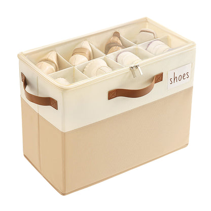 Varhomax Shoe Organizer Box for Closet, Small Fabric Shoe Storage Bin with Adjustable Dividers & Clear Cover, Saving Space Sneakers & Sandals Containers for Entryway, Cubby