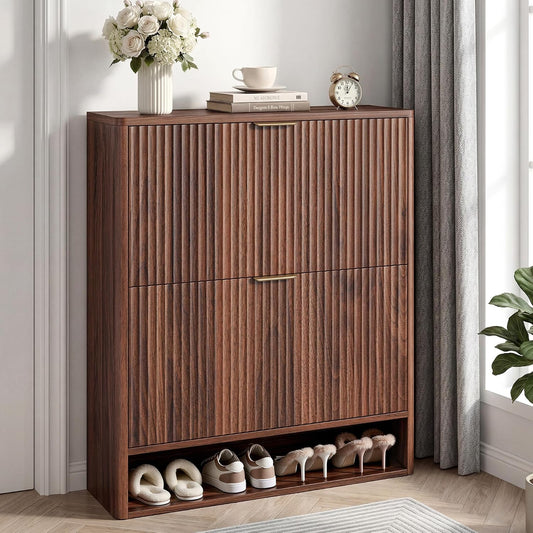 IRONCK Fluted Shoe Storage Cabinet, Walnut
