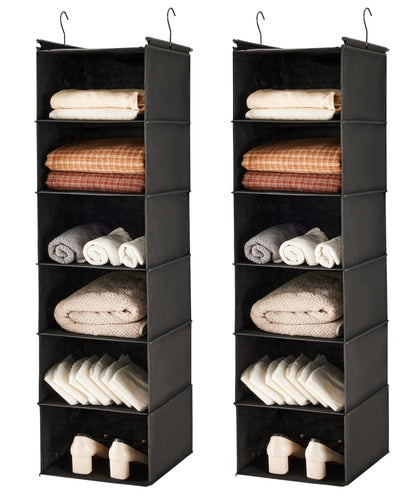 MAX Houser 6 Tier Shelf Hanging Closet Organizer with 2 Hooks, Beige