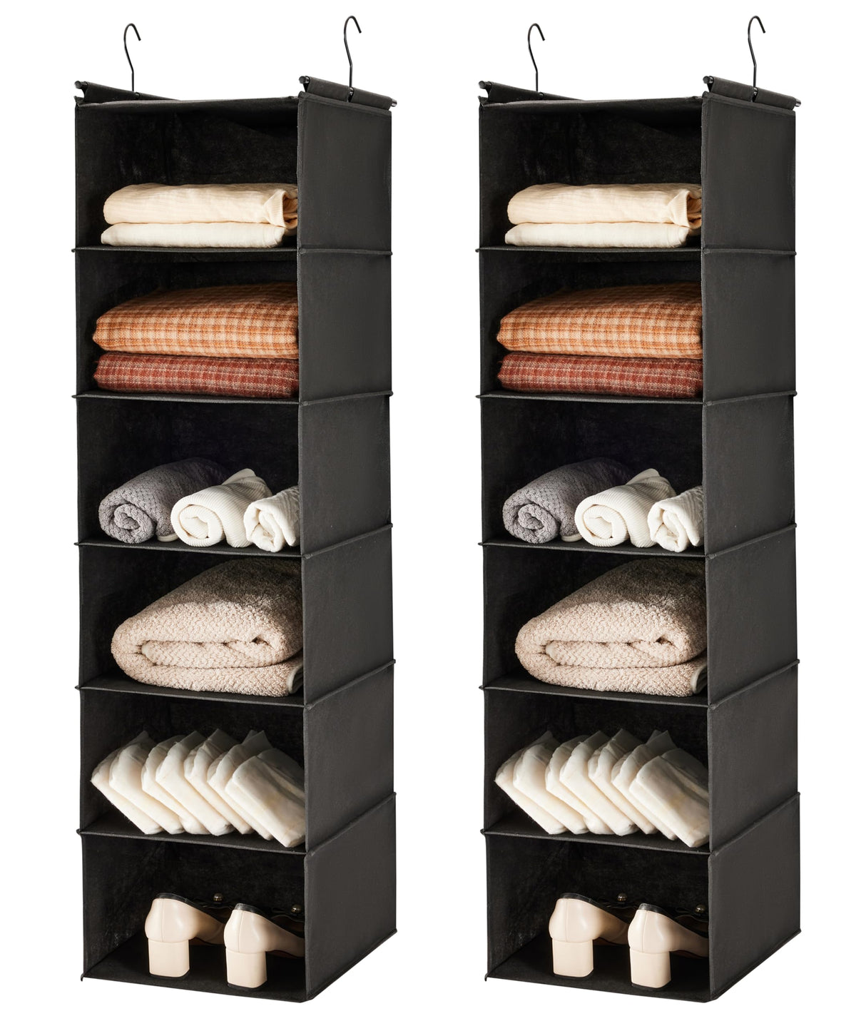 MAX Houser 6 Tier Hanging Closet Organizer with 2 Sturdy Hooks, Grey