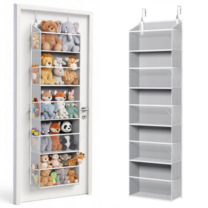 ULG 1 Pack Over Door Organizer with 5 Large and 10 Mesh Side Pockets, 44 lbs Weight Capacity Hanging Storage with Clear Window Kids Toys, Shoes, Diapers, Dark Grey, 5 Layers